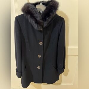 SACHI Wool Coat with Fox Fur Trim (Size PL)
